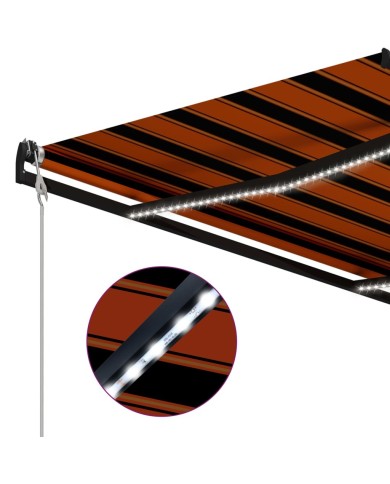Auvent rétractable capteur de vent LED 300x250 cm Orange marron