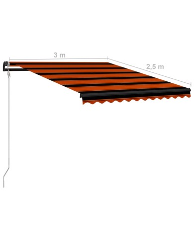 Auvent rétractable capteur de vent LED 300x250 cm Orange marron