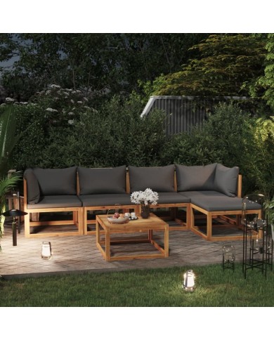 Salon de jardin 6 pcs avec coussin Bois d'acacia solide