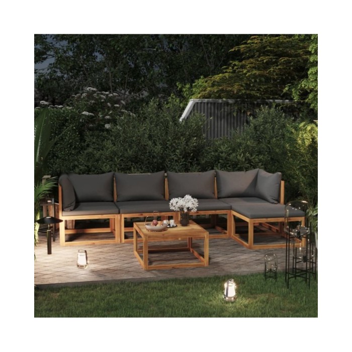 Salon de jardin 6 pcs avec coussin Bois d'acacia solide