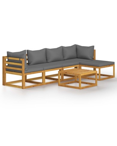 Salon de jardin 6 pcs avec coussin Bois d'acacia solide