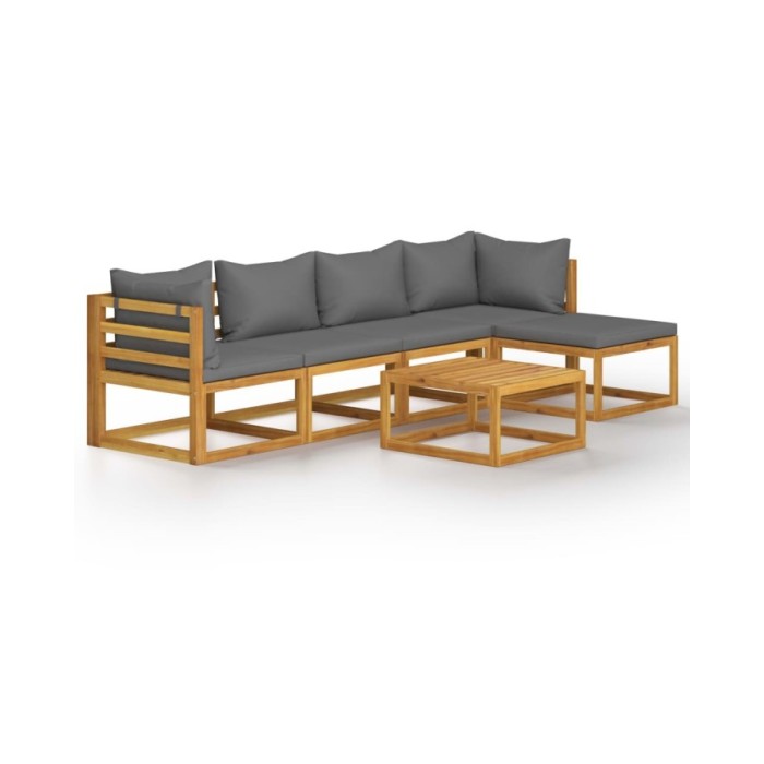 Salon de jardin 6 pcs avec coussin Bois d'acacia solide