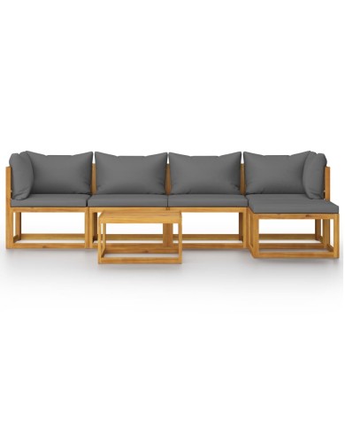 Salon de jardin 6 pcs avec coussin Bois d'acacia solide