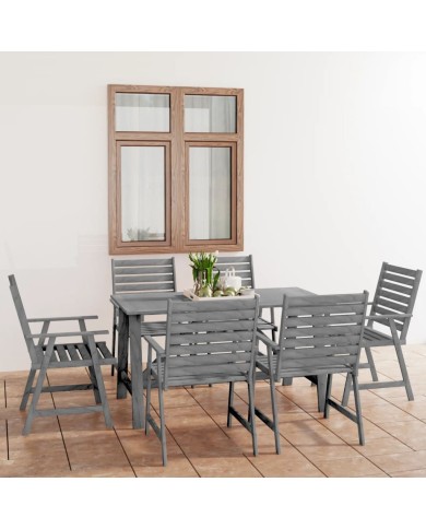 Mobilier à dîner de jardin 7 pcs Gris Bois d'acacia massif