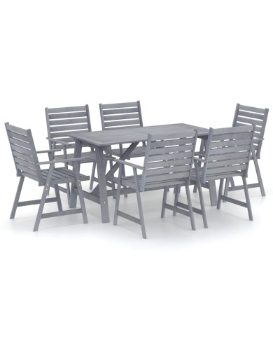 Mobilier à dîner de jardin 7 pcs Gris Bois d'acacia massif
