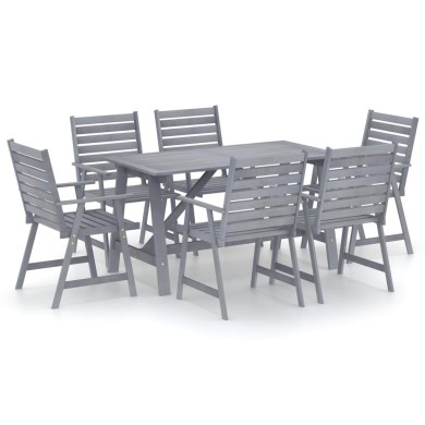 Mobilier à dîner de jardin 7 pcs Gris Bois d'acacia massif