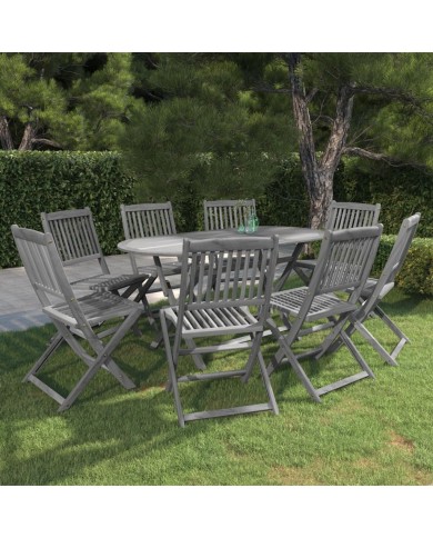 Mobilier à dîner de jardin 9 pcs Bois d'acacia massif Gris