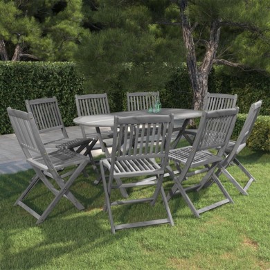 Mobilier à dîner de jardin 9 pcs Bois d'acacia massif Gris