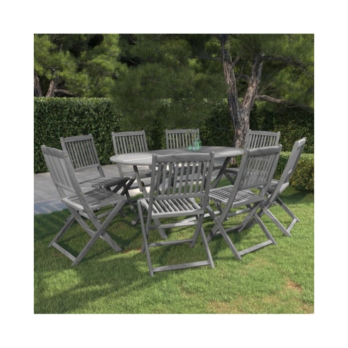 Mobilier à dîner de jardin 9 pcs Bois d'acacia massif Gris