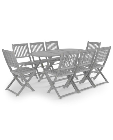 Mobilier à dîner de jardin 9 pcs Bois d'acacia massif Gris