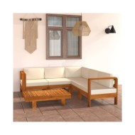 Salon de jardin 6 pcs avec coussins blanc crème Bois d'acacia