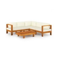 Salon de jardin 6 pcs avec coussins blanc crème Bois d'acacia