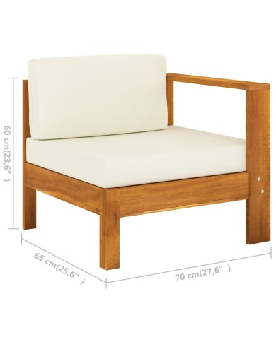 Salon de jardin 6 pcs avec coussins blanc crème Bois d'acacia
