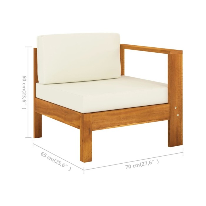 Salon de jardin 6 pcs avec coussins blanc crème Bois d'acacia