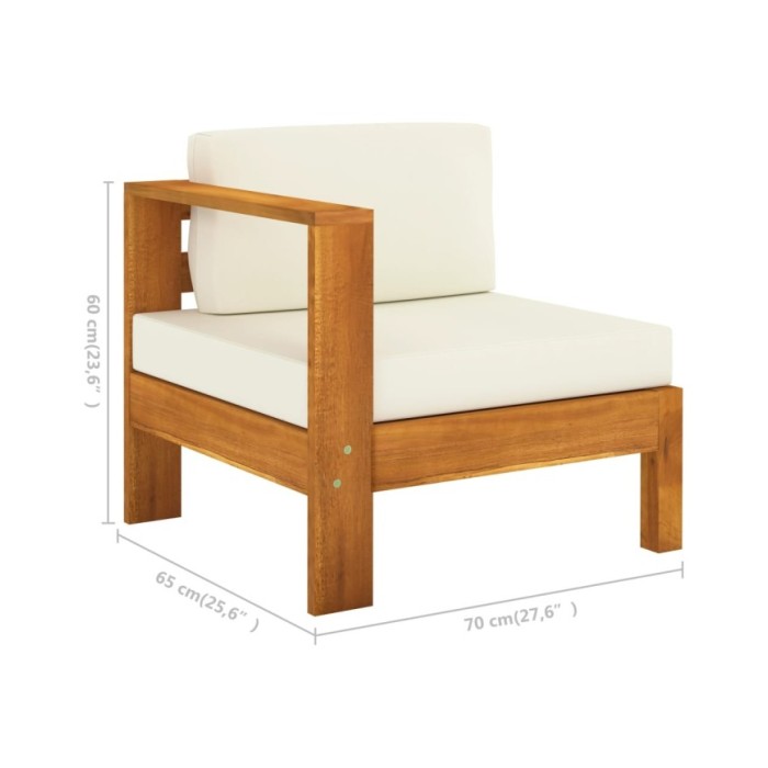 Salon de jardin 6 pcs avec coussins blanc crème Bois d'acacia