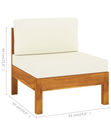 Salon de jardin 6 pcs avec coussins blanc crème Bois d'acacia
