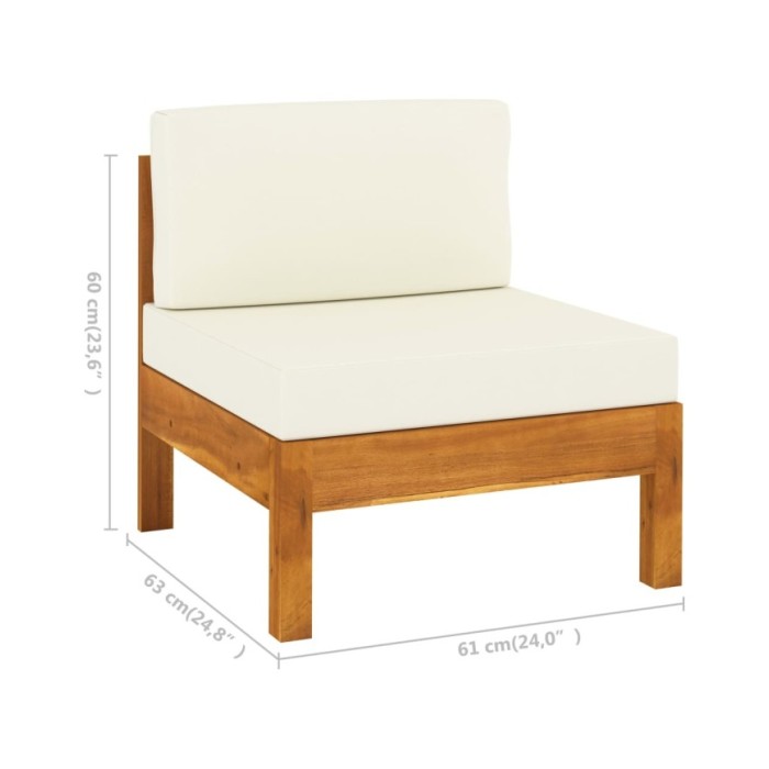 Salon de jardin 6 pcs avec coussins blanc crème Bois d'acacia