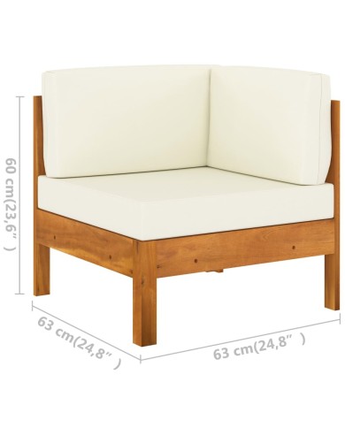 Salon de jardin 6 pcs avec coussins blanc crème Bois d'acacia