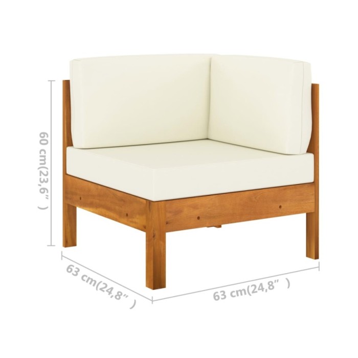 Salon de jardin 6 pcs avec coussins blanc crème Bois d'acacia