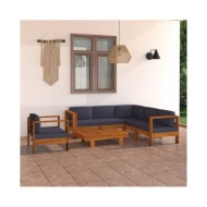 Salon de jardin 7 pcs avec coussins gris foncé Bois d'acacia