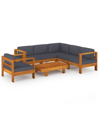 Salon de jardin 7 pcs avec coussins gris foncé Bois d'acacia