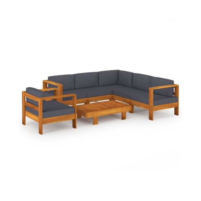 Salon de jardin 7 pcs avec coussins gris foncé Bois d'acacia