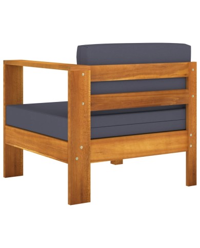 Salon de jardin 7 pcs avec coussins gris foncé Bois d'acacia