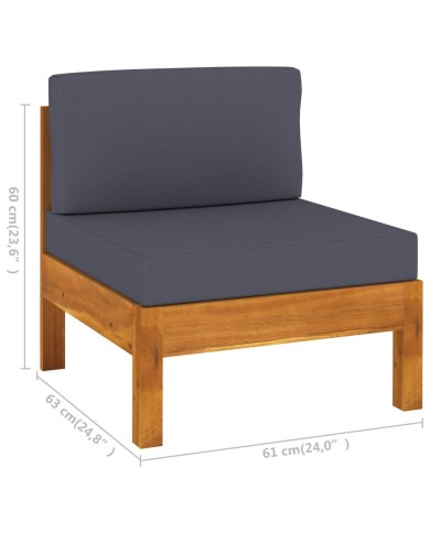 Salon de jardin 7 pcs avec coussins gris foncé Bois d'acacia