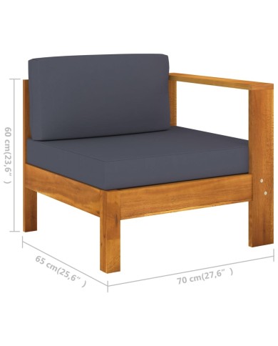 Salon de jardin 7 pcs avec coussins gris foncé Bois d'acacia