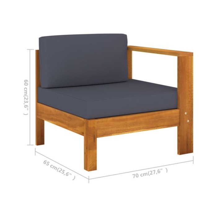 Salon de jardin 7 pcs avec coussins gris foncé Bois d'acacia