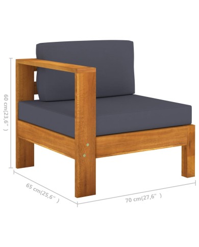 Salon de jardin 7 pcs avec coussins gris foncé Bois d'acacia