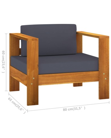 Salon de jardin 7 pcs avec coussins gris foncé Bois d'acacia