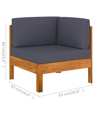 Salon de jardin 7 pcs avec coussins gris foncé Bois d'acacia