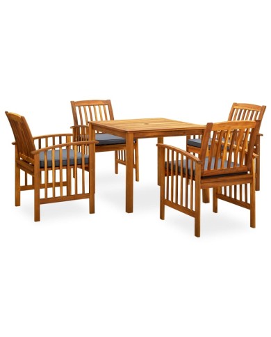 Mobilier à dîner de jardin 5 pcs avec coussins Acacia solide