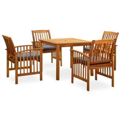 Mobilier à dîner de jardin 5 pcs avec coussins Acacia solide