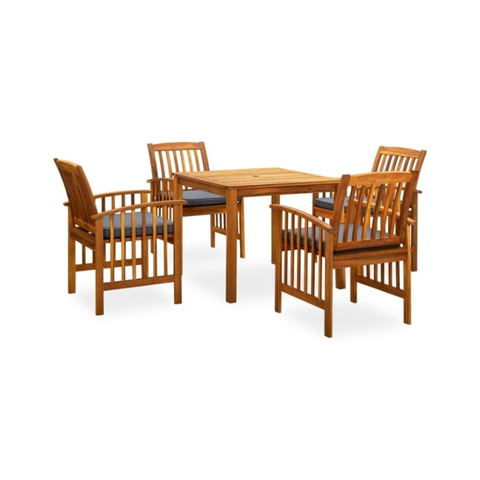 Mobilier à dîner de jardin 5 pcs avec coussins Acacia solide