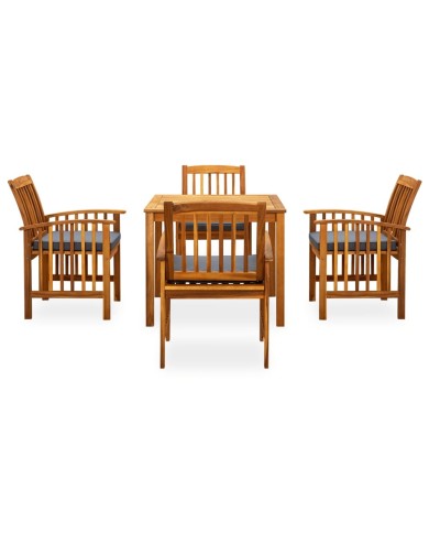 Mobilier à dîner de jardin 5 pcs avec coussins Acacia solide