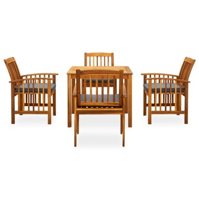 Mobilier à dîner de jardin 5 pcs avec coussins Acacia solide