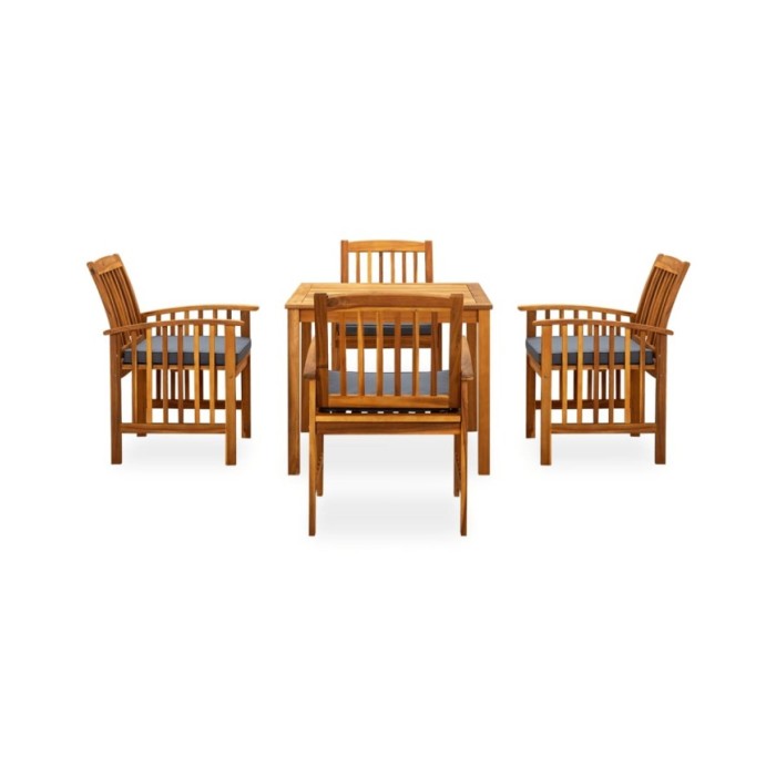 Mobilier à dîner de jardin 5 pcs avec coussins Acacia solide