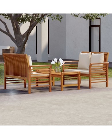 Salon de jardin 3 pcs avec coussins Bois massif d'acacia