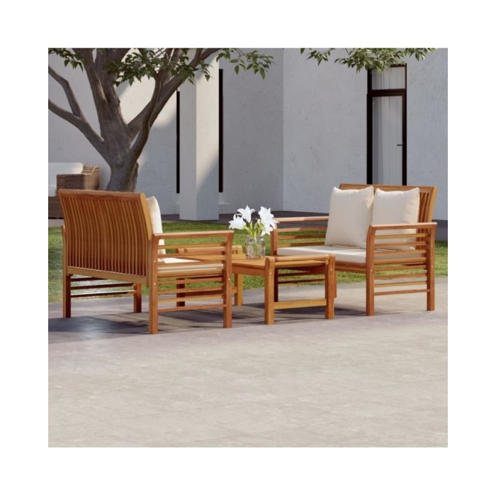 Salon de jardin 3 pcs avec coussins Bois massif d'acacia