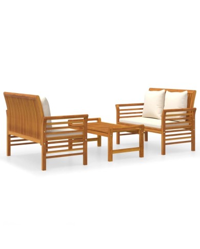 Salon de jardin 3 pcs avec coussins Bois massif d'acacia