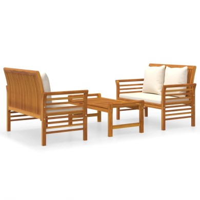 Salon de jardin 3 pcs avec coussins Bois massif d'acacia