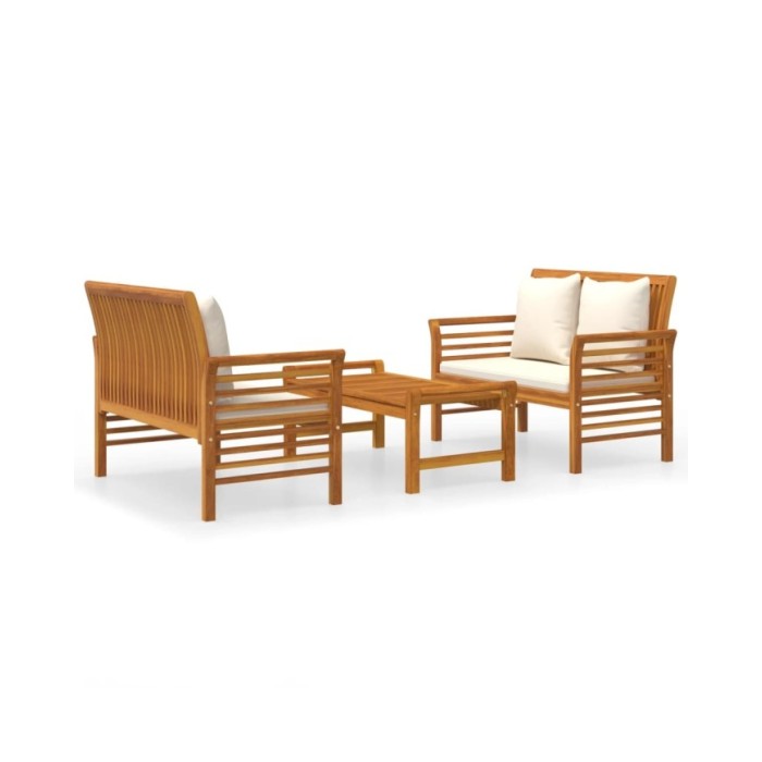 Salon de jardin 3 pcs avec coussins Bois massif d'acacia