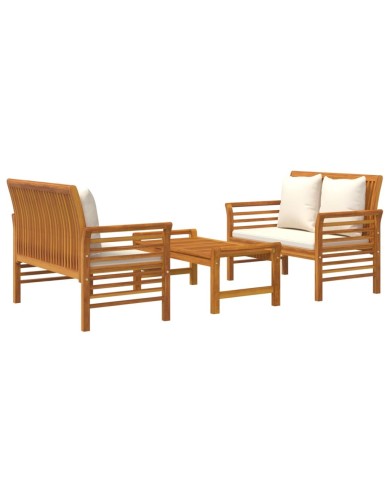 Salon de jardin 3 pcs avec coussins Bois massif d'acacia