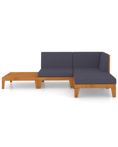 Salon de jardin 4 pcs avec coussins Bois d'acacia solide