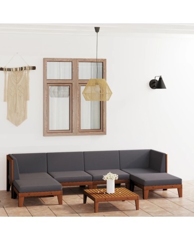 Salon de jardin 7 pcs avec coussins Bois d'acacia solide