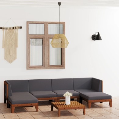 Salon de jardin 7 pcs avec coussins Bois d'acacia solide