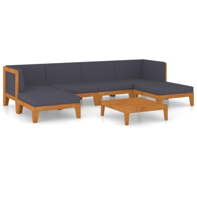 Salon de jardin 7 pcs avec coussins Bois d'acacia solide