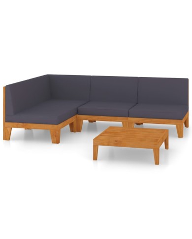 Salon de jardin 5 pcs avec coussins Bois d'acacia solide